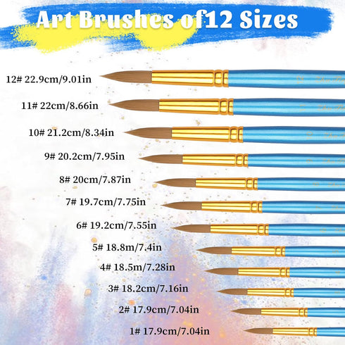12pcs Watercolor Brushes Round Face Paint Brushes for Acrylic Painting, Round Body Paintbrushes Artist Water Color Oil Paint Brushes for Canvas Cr...