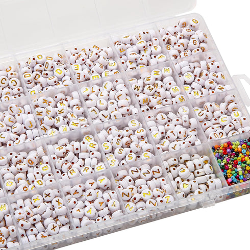 1400 Pieces Letter Beads Kit Acrylic Letter Beads 4x7mm White Round Acrylic Alphabet Letter Beads A-Z Heart Beads for Jewelry Making Bracelets Nec...