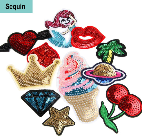 60pcs Random Assorted Styles Embroidered Iron on Patches, DIY Sew Applique Repair Patch Iron on/Sew on Patches for Backpacks,Pants,Clothes,Jeans,J...