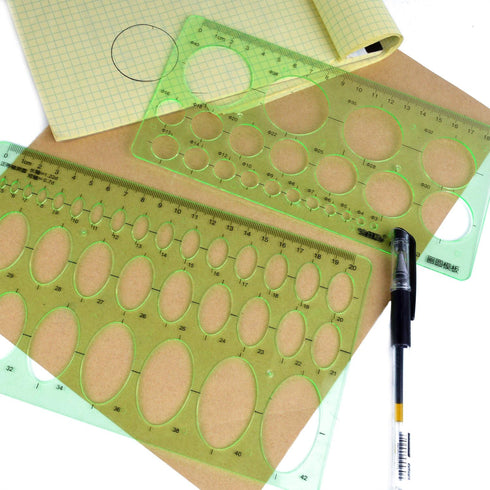 BronaGrand 3pcs Circle Stencils Oval Stationery Template Plastic Measuring Templates Geometric Rulers Set for Drafting, Drawing(Clear Green)...