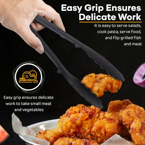 Kitchen Tongs for Cooking & Serving - Heat Resistant 66 Nylon, Non-Slip Grip, Slim Lightweight, Small, Easily Picks Up Small Foods, Dishwasher Saf...