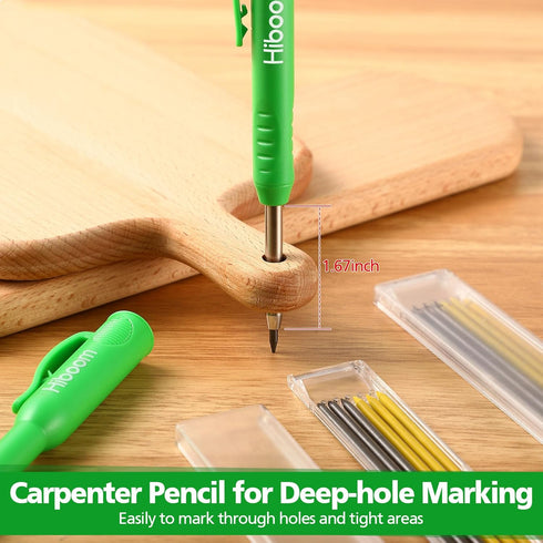 Hiboom Dunkive Carpenter Pencil Set with 12 Refills and Protective Cap, Long Nosed Deep Hole Construction Pencil Built in Sharpener for Carpenter ...
