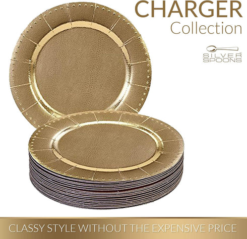 Elegant Disposable Charger Plates For Party - 13” (10 Piece) , Perfect for Celebrations & Events, Gold...