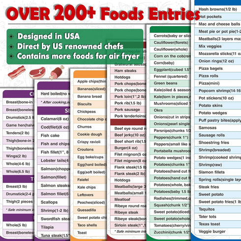 Air Fryer Cheat Sheet Magnets Cooking Guide Booklet Over 200 Foods, Air Fryer Cooking Times Chart, Air Fryer Magnetic Cheat Sheet Set, Cookbook In...
