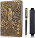 Vintage Phoenix Embossed Leather Notebook Travel Journal Daily Notebook Office Notebook,with Black Ballpoint Pen and Pen Sleeve.Antique Handmade,H...