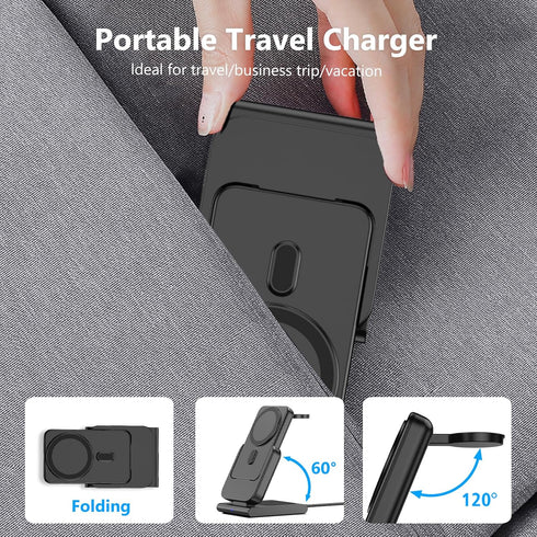 3 in 1 Wireless Charging Station, for Mag-safe Charger Stand for iPhone 15 14 13 12 Series, 5000mAh Portable Charger for Apple Watch Airpod, Trave...