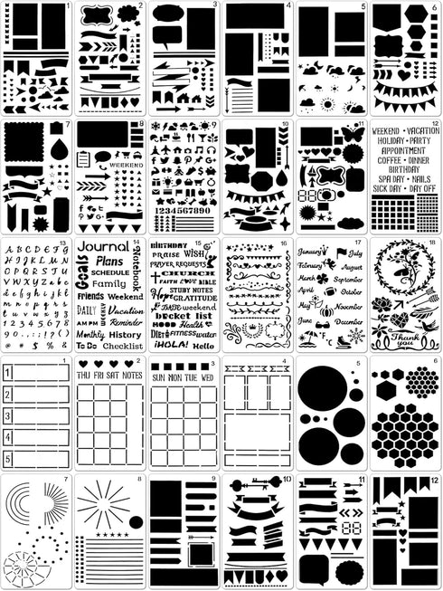 Tenare 30 Pcs Journal Stencils, Plastic, Adorable Style, 4 x 7 Inch...