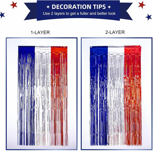 LOLStar 4th of July Decorations, 3Pack Red White Blue Labor Day Party Decorations Tinsel Foil Fringe Curtains, Photo Booth Prop Streamer Backdrop ...