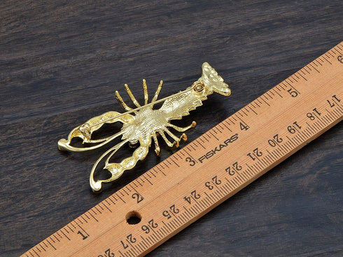 Alilang Vintage Inspired Golden Tone Shine Clear Crystal Opal Lobster Brooch Pin...