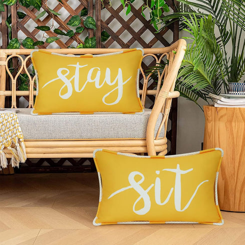 Outdoor Pillow Covers 12 x 20 Inch, Waterproof Yellow Lumbar Throw Pillows for Patio Porch Furniture Couch, Yellow Decorative Cushion Cover, Sprin...
