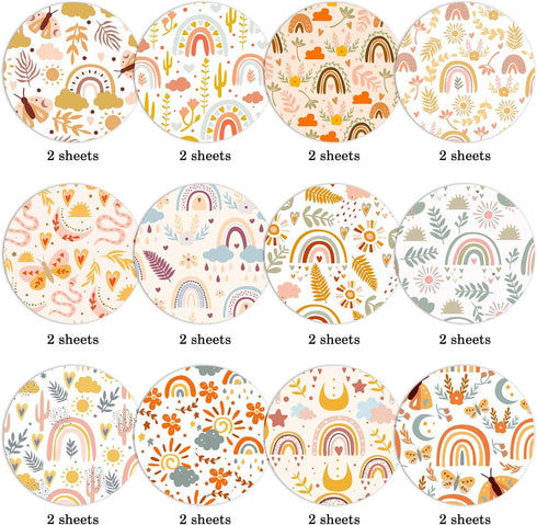 Boho Scrapbook Paper 12x12,24 Sheets Scrapbooking Paper Decoupage Craft Paper Supplies for Card Making Junk Journal Journaling Planner DIY Arts Cr...