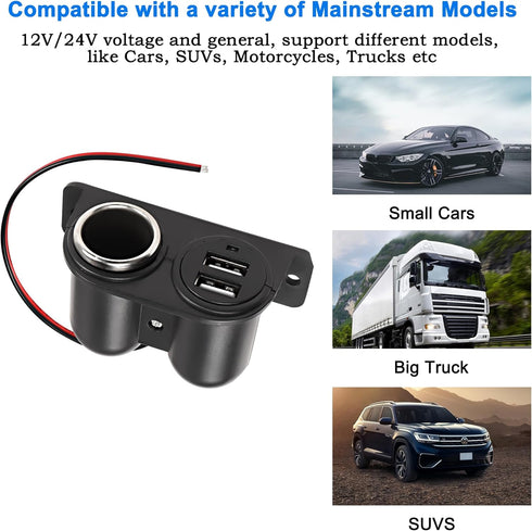 MEIRIYFA Dual USB Cigarette Lighter Socket Power Outlet Car Charger, 3.1A Dual USB + Cigarette Lighter 12/24V Power Adapter Replacement for Vehicl...