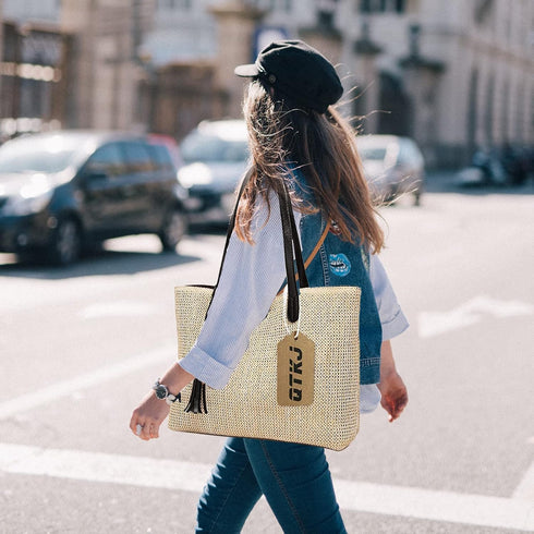 Women Straw Summer Beach Bag Handwoven Big Tote Leather Shoulder Handbag with Tassel Decorate...