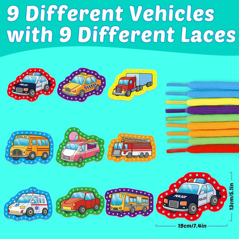 Aizweb Vehicle Lacing Cards,Sewing Cards for Toddlers, Fine Motor Skill Toys,Threading Cards for Preschoolers,Art and Craft for Kids Educational K...