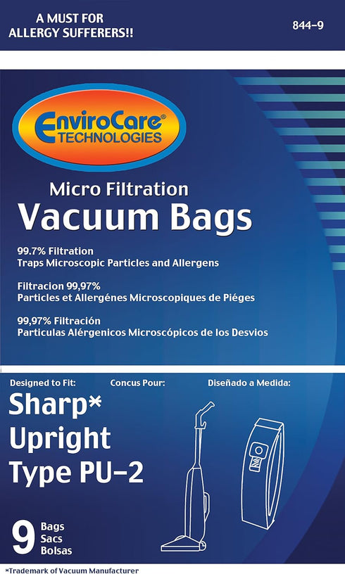 EnviroCare Replacement Micro Filtration Vacuum Cleaner Dust Bags made to fit Sharp PU-2 Uprights 9 Pack...