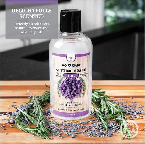 CLARK'S Cutting Board Oil - Food Grade Mineral Oil - Lavender & Rosemary Extracts - Conditioner For Wood Blocks - Restores & Protects - 12oz...