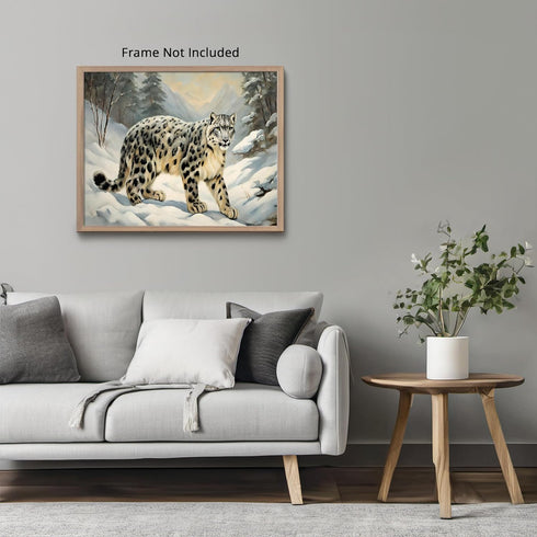 Posterizer 1 pcs-snow leopard in a wintery nature-oil painting style 1-Art for Animal Lovers-Landscape & Nature Art-Decor for Home & Office- unfra...