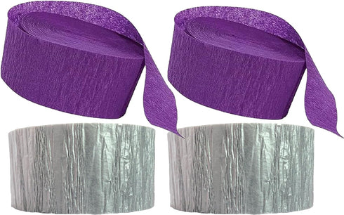 Purple and Silver Metallic Crepe Paper Color Streamers, 4 Rolls Total, Made in USA...