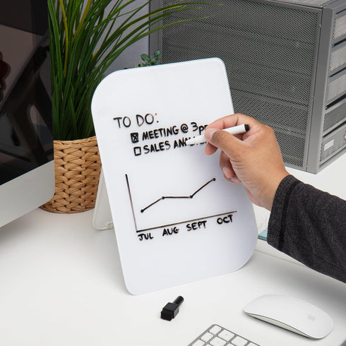 Glass Dry Erase Board with Easel and Marker for Office, Home and School Supplies, 8.25"x 5.9", White...