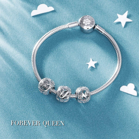 FOREVER QUEEN Letter Charm Initial A-Z Alphabet Charm Dangle Charm for Bracelet Necklace 925 Sterling Silver CZ Beads Charm Personalized Gift Jewe...