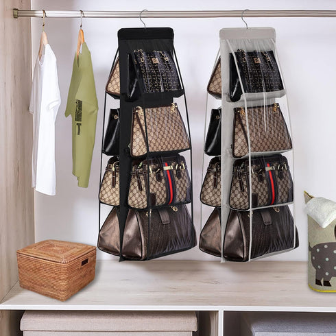 Lirex 2-Pack Handbag Hanging Purse Organizer for Closet, 8 Pocket Handbag Storage Organizer Hanger Oxford Cloth Closet Organizer for Family Closet...