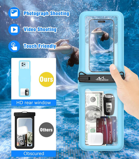 MoKo Double Case Waterproof Phone Pouch, 2Pack Waterproof Phone Case Dry Bag with Adjustable Lanyard Compatible with iPhone 15 14 Pro Max Galaxy S...