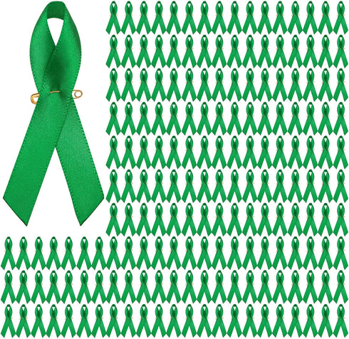 400 Pieces Mental Health Awareness Ribbon Green Satin Ribbon Lapel Pins Fabric Ribbons with Safety Pins for Women Men...