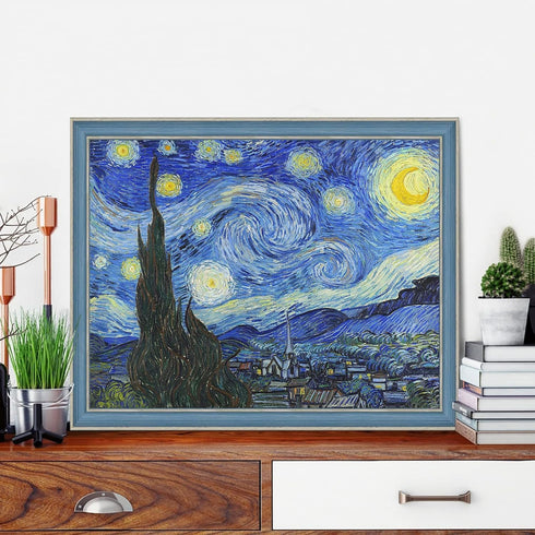4 Pack Starry Night of Van Gogh Stamped Cross Stitch Kits - Counted Cross Stitch Kits for Beginners Adults,11 CT Patterns Dimensions Embroidery Ki...