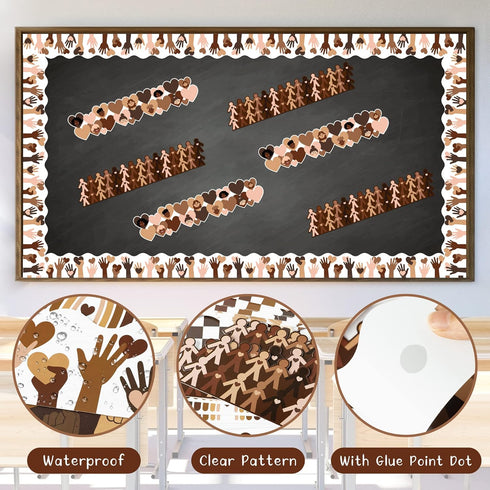 82ft Back to School Diversity Bulletin Board Borders Set Equality Growth Skin Tone Hands Hearts Border Trim for School Classroom Sunday School Off...