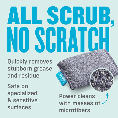 E-Cloth 2-Pack Non-Scratch Scrubbing Pads, Microfiber Scrubber and Dish Sponge, Ideal for a Streak-Free Clean Grill, Cast Iron and Dishes, Washabl...