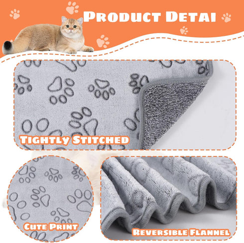 1 Pack 3 Dog Blanket Super Soft Warm Sleep Mat Pet Blanket Grey Paw Pattern Fluffy Puppy Blanket for Small Dogs Kitten Cats-Grey Small(23"x15")...