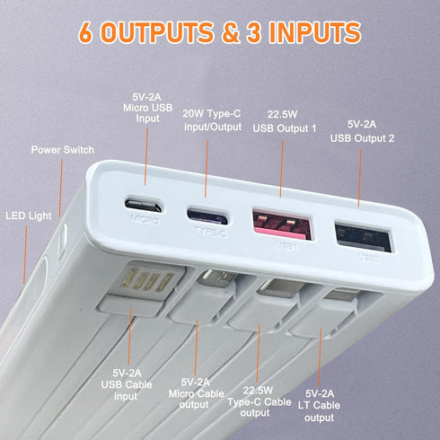 Portable Charger with Built in Cables,Mandarooker 10000mAh Power Bank with LED Lamp Fast Charging USB C External Battery Pack Phone Charger with L...