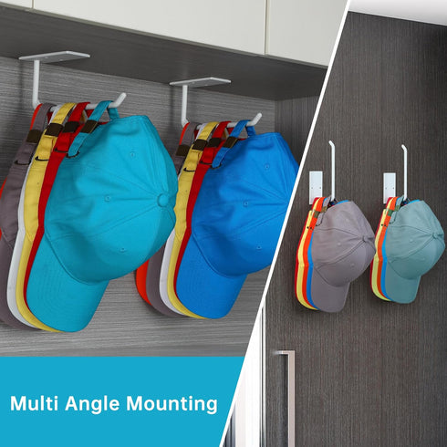 4 Pack Hat Hooks for Wall, Strong Adhesive Hat Hanger Holder for Baseball Caps, Multi-Purpose Hook Organizer Can Hold More Than 10 Hats for Door/C...