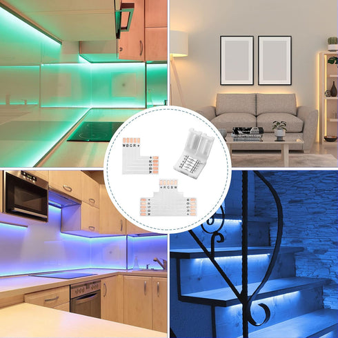 35 Pieces LED Strip Connector 5 Pin Solderless LED Light Connector L Shape LED Lights Extension T Shape Solderless LED Adapter Connector for 5050 ...