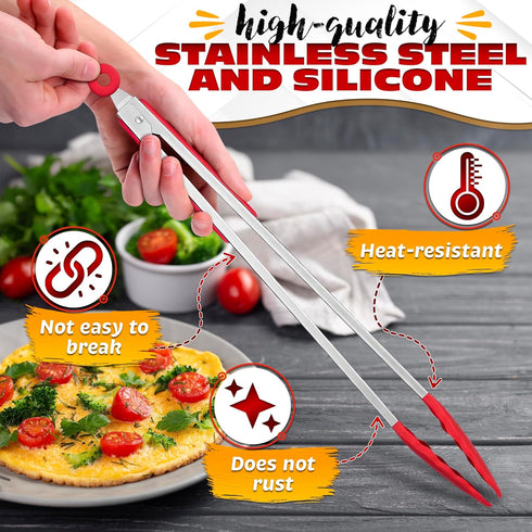Extra Long Tongs for Cooking & Grilling 17.3" - Heat-Resistant Kitchen Tongs with Silicone Tips for Convenient Flipping Food on BBQ - Stainless St...