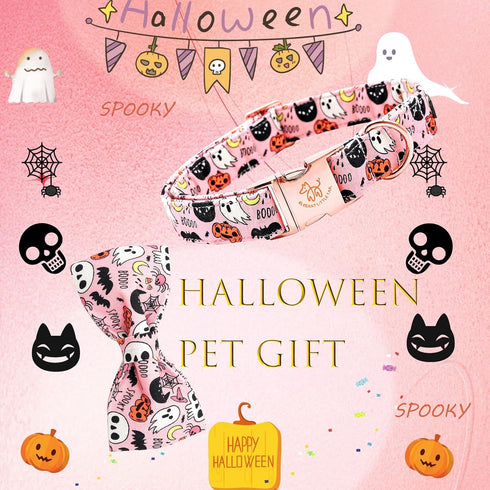 Elegant little tail Dog Collar with Bow - Fall Dog Collar Halloween Pumpkin Bow Girl Boy Pet Collar Soft Dog Bowtie Collars for Large Dogs...