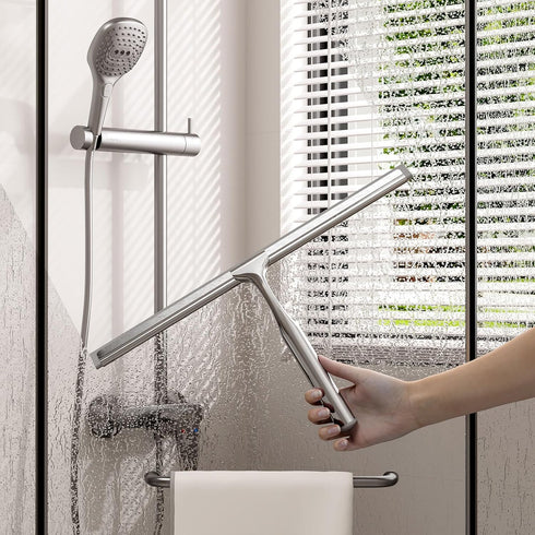 Shower Squeegee for Glass Doors, Squeegee for Shower Glass, Bathroom with Hook, Stainless Steel, 12-Inch Wide Blade for Efficient Cleaning, Perfec...