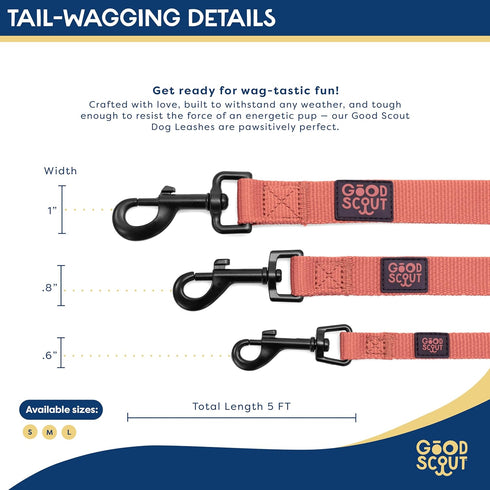 5' Heavy Duty Dog Leash for Large Dogs, Durable Walking & Training Leash for Puppies & Adult Dogs, D-Ring for Waste Bag Storage, Brick...