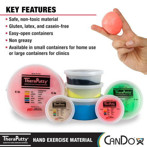 CanDo Theraputty Plus Hand Exercise Putty for Rehabilitation, Exercises, Hand Therapy, Hand Strengthening, Stress Relief - Red 3 oz Soft...