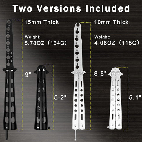 Moon Boat 2PCS Butterfly Knife Trainning Practice Comb Unsharpened Blade Black Silver...