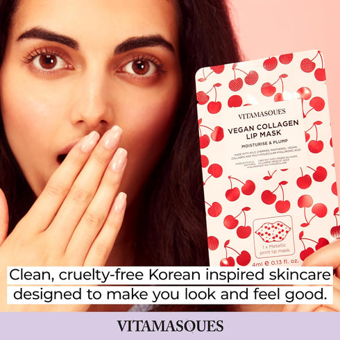 Lip Mask by Vitamasques, 3-Pack - Cherry Vegan Collagen Lip Mask Sheets, Repair for Dry & Chapped Lips - Nourishing & Hydrating - Wild Cherries & ...