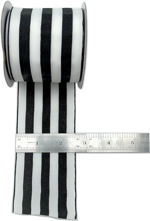 2.5inch Wide 10 Yards wired gift wrapping ribbon black White stripe wired ribbon for gift wrapping crafts DIY Christmas Tree Decor, wreaths, Bows ...
