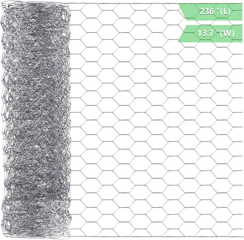Chicken Wire 13.7 in x 236 in Poultry Wire Netting Hexagonal Galvanized Mesh Garden Fence Barrier for Craft Projects, Pet Rabbit Chicken Fencing...