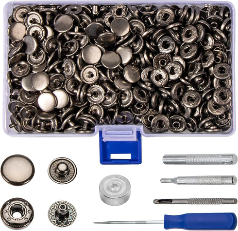 120sets Leather Snaps and Fasteners Kit, 12.5mm Black Snap Fasteners Kit, Leather Snaps, Metal Heavy Duty Snaps with Install Tool for Leather, Clo...
