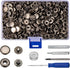 120sets Leather Snaps and Fasteners Kit, 12.5mm Black Snap Fasteners Kit, Leather Snaps, Metal Heavy Duty Snaps with Install Tool for Leather, Clo...