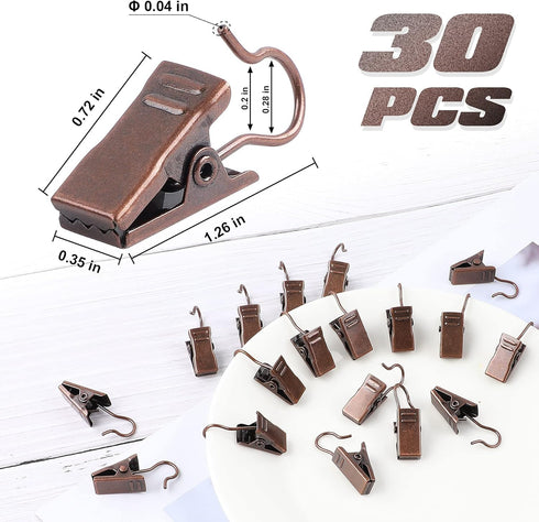 JANYUN 30 Pack Mini Heavy-Duty Hook Clip Set Curtain Clips for Photos Home Decoration Art Craft Display (Copper)...