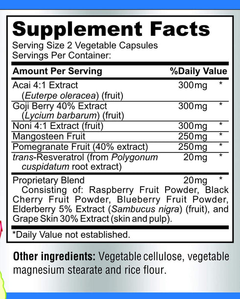 Super Antioxidant Fruit Superfood Complex - Powerful Antioxidant Superfruits, Acai, Goji, Noni, Mangosteen, Pomegranate, Elderberry, Resveratrol, ...