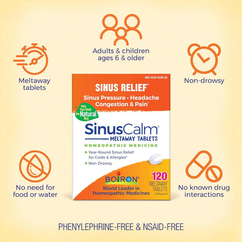 Boiron SinusCalm Tablets for Sinus Pain Relief, Runny Nose, Congestion, Sinus Pressure, Headache - 120 Count...