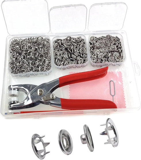 KAXIMON Snap Fasteners Kit 200 Sets, Metal Snap Button Kit with Fastener Pliers No Sewing, 9.5mm Snap on Button Kit Rust Proof DIY Press Studs But...