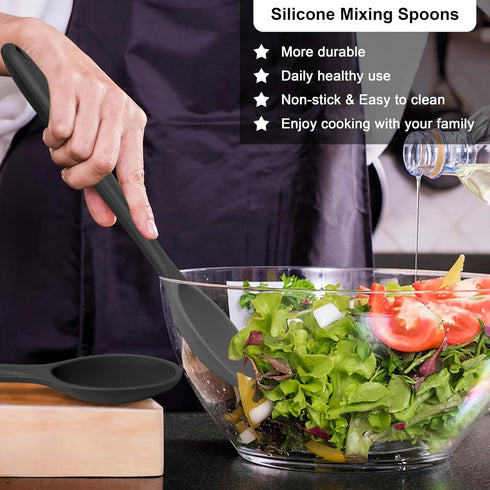 E-far Silicone Cooking Spoon Set of 2, Heat Resistant Kitchen Spoons Utensils Nonstick Mixing Spoon for Baking Stirring Serving, Non-Toxic & Dishw...